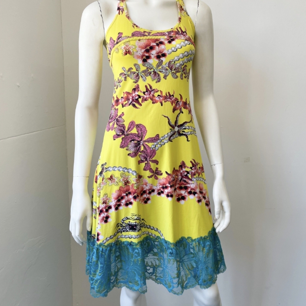Roberto Cavalli Yellow and Blue Floral Dress